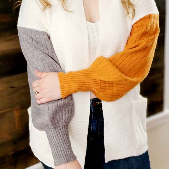 Rib Knit Color Block Cardigan