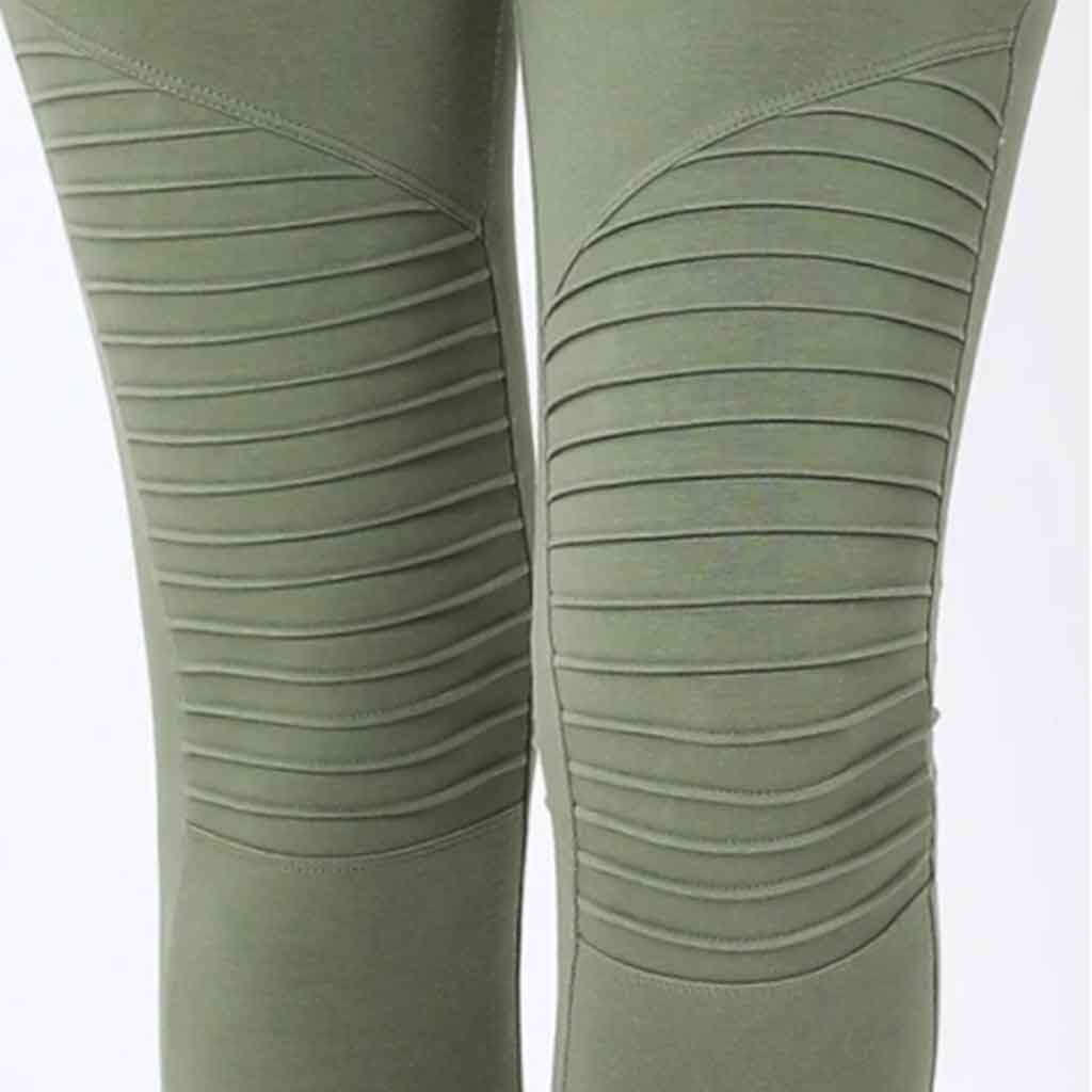 Dark olive color moto leggings.