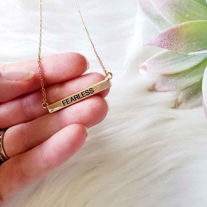 Dainty Fearless Gold Bar Necklace