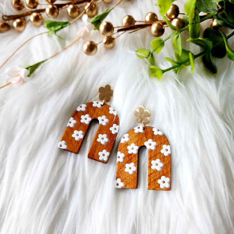 Daisy Print Wood Earrings