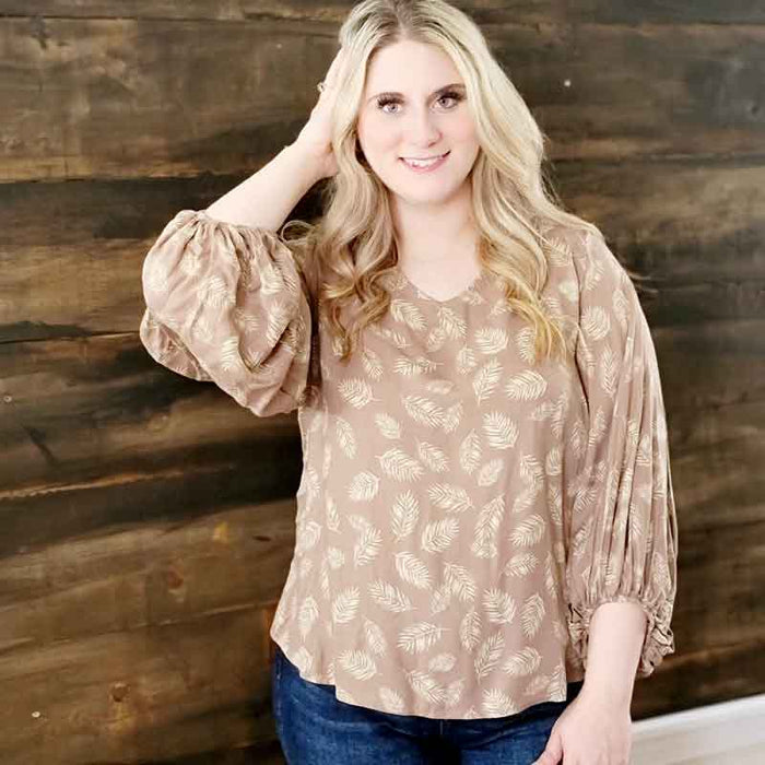 Dobby Print V-Neck Blouse