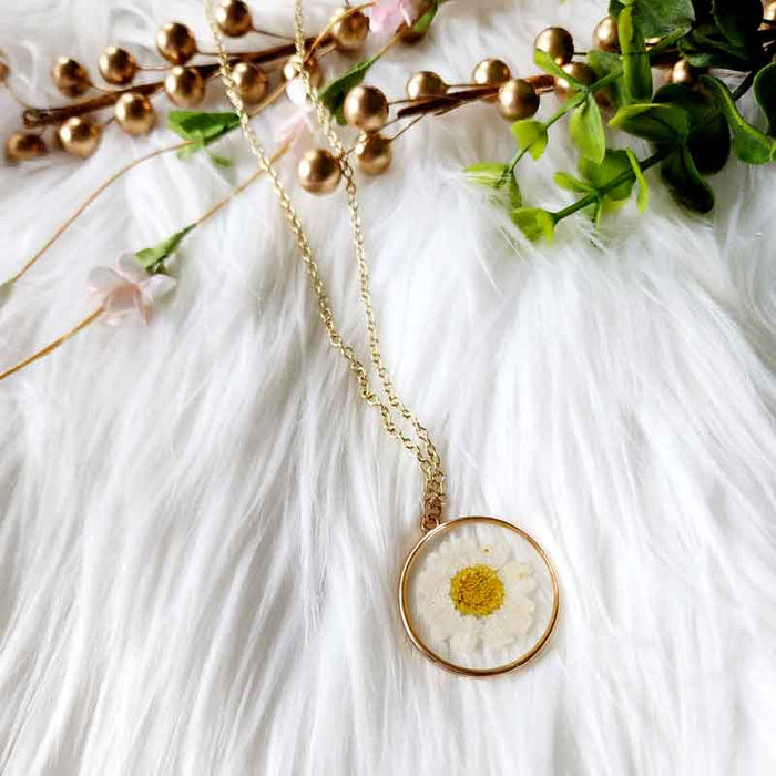 Dried Daisy Pendant Necklace