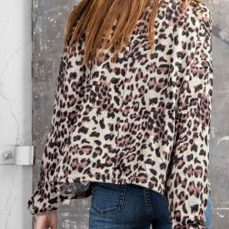 Easel brand, mushroom color, leopard top. Back side.