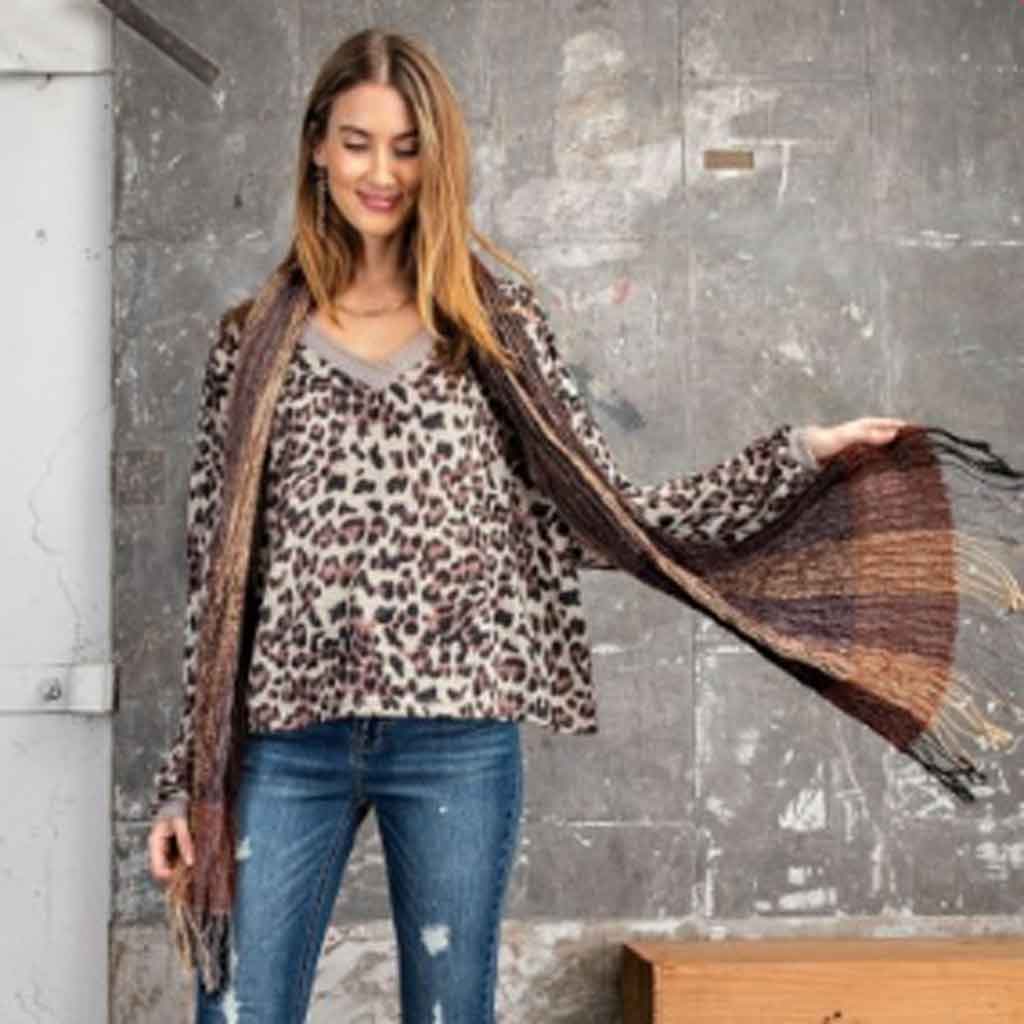 Easel brand, mushroom color, leopard top.