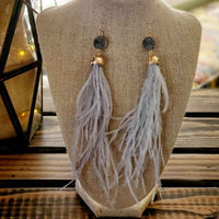 Druzy Stone Long Feather Earrings | LAST ONE