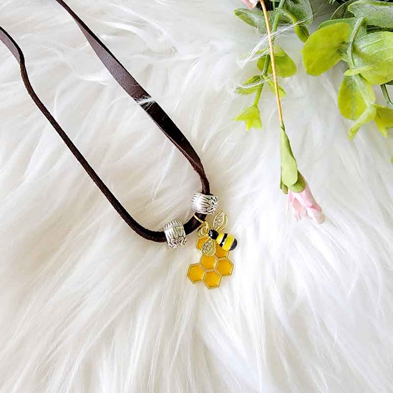 Handmade Leather Honey Bee Necklace