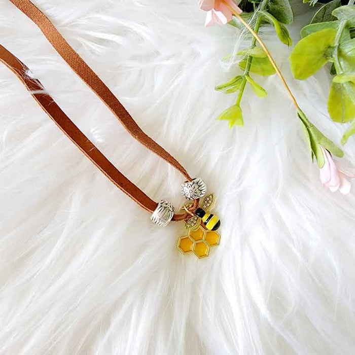 Handmade Leather Honey Bee Necklace