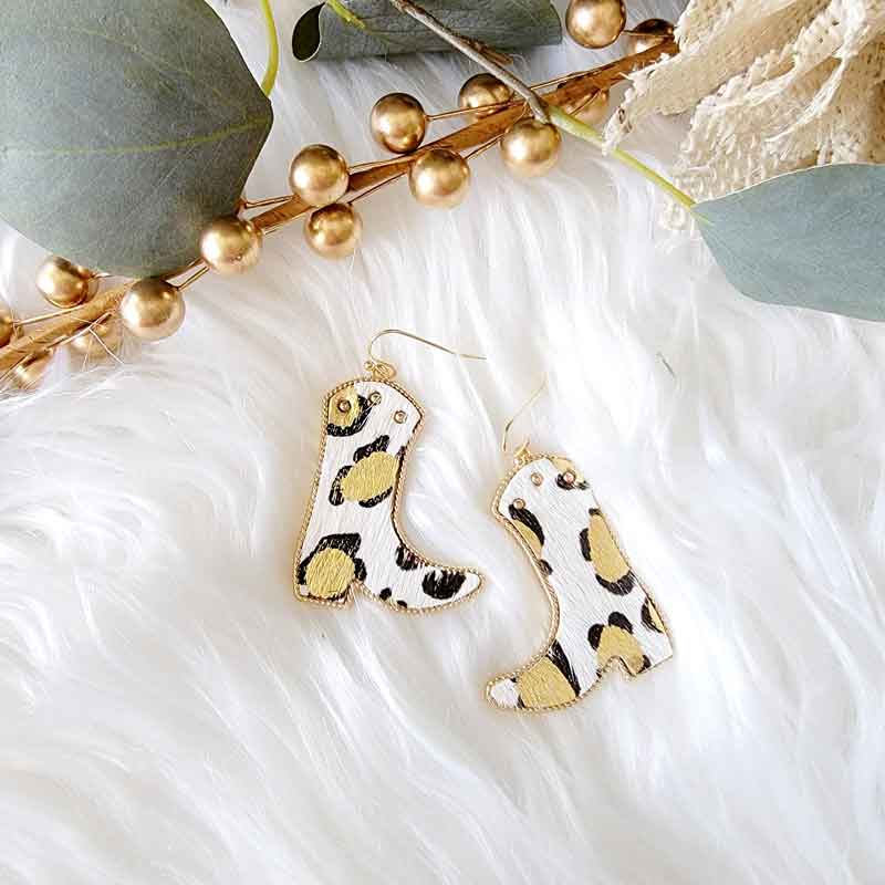 Leopard Print Cowboy Boot Earrings