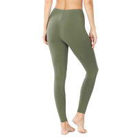 Cotton light olive color leggings, back side.