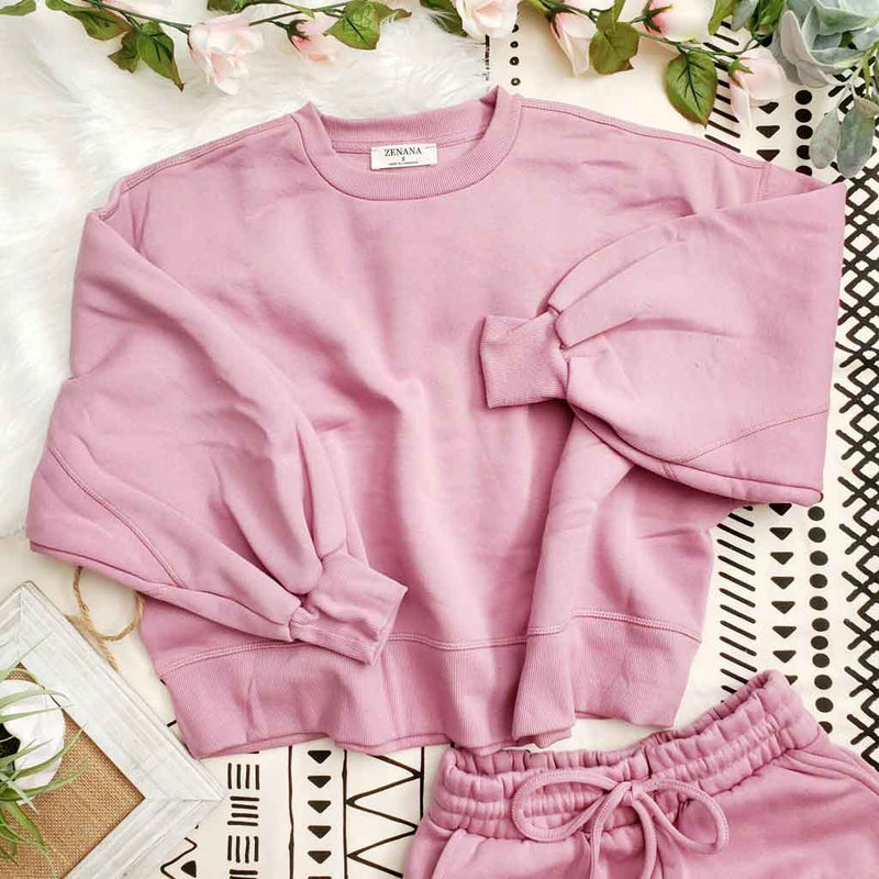 Balloon Sleeve Crop Sweatshirt