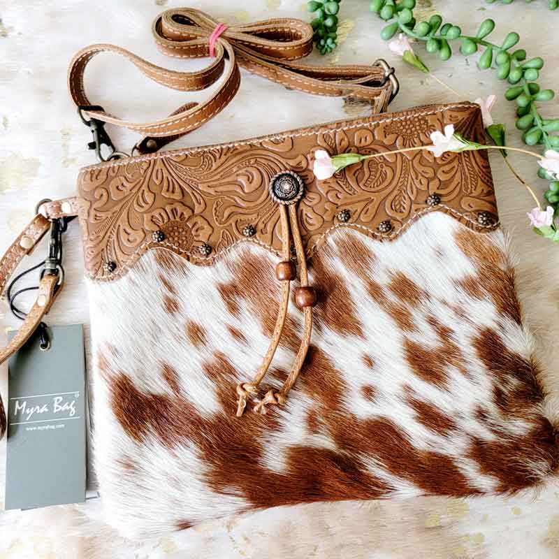 Myra Bag Wristlet Bag store Cowhide and Leather Color Brown