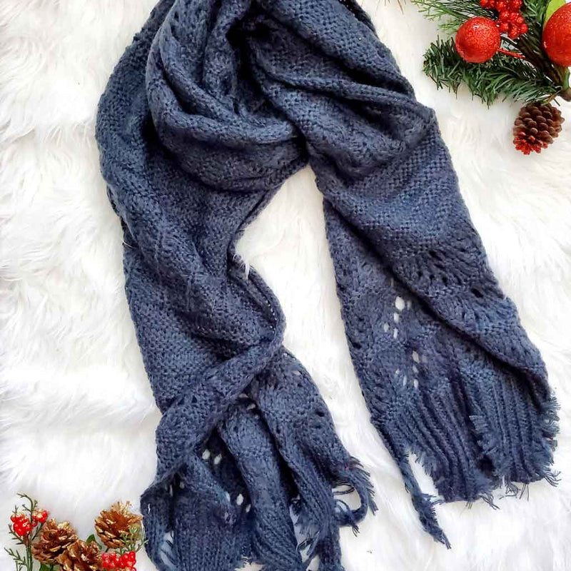 Navy boho fringe scarf.
