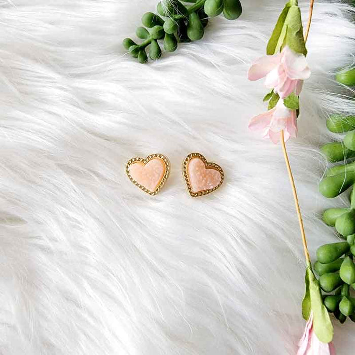 Pink Heart Druzy Stone Earrings