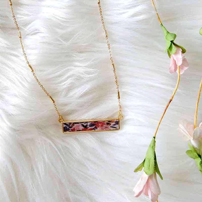 Pink Wildflower Bar Necklace