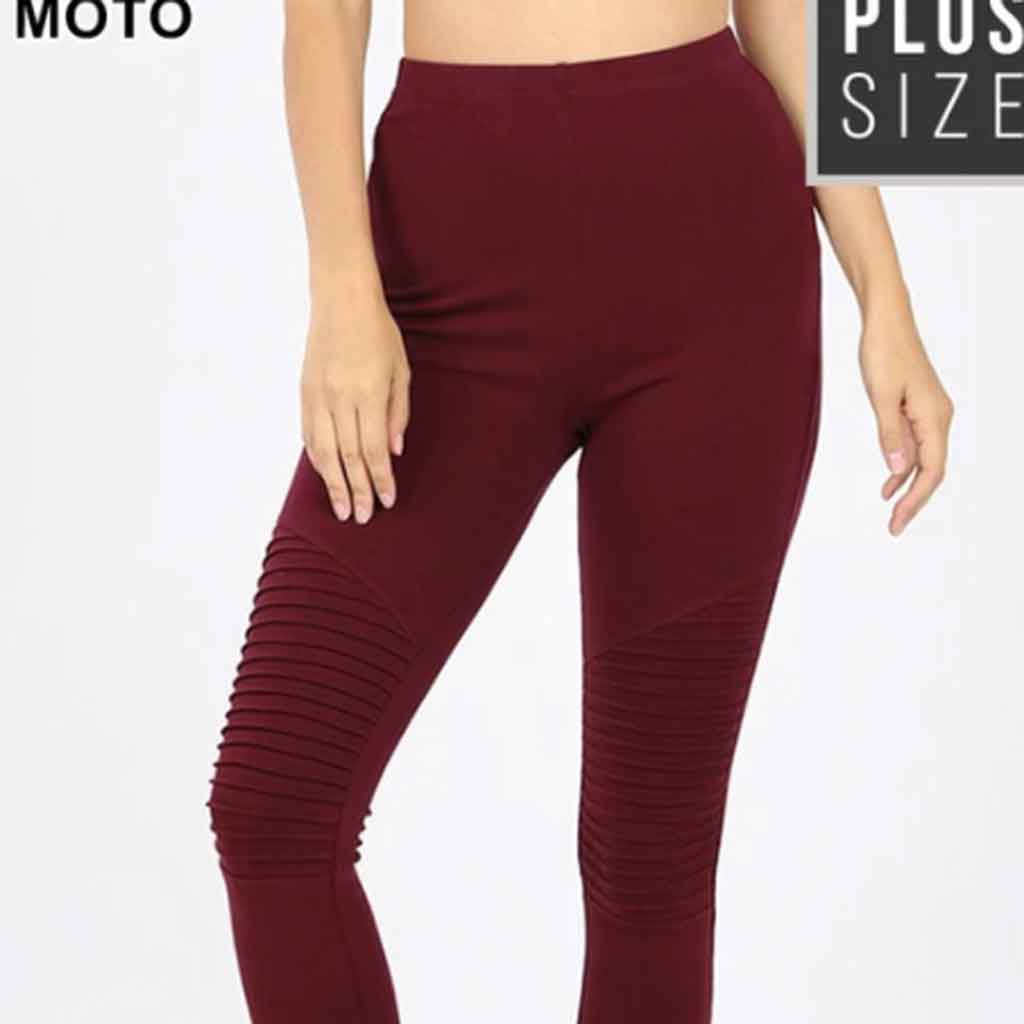 Plus size burgundy moto leggings.