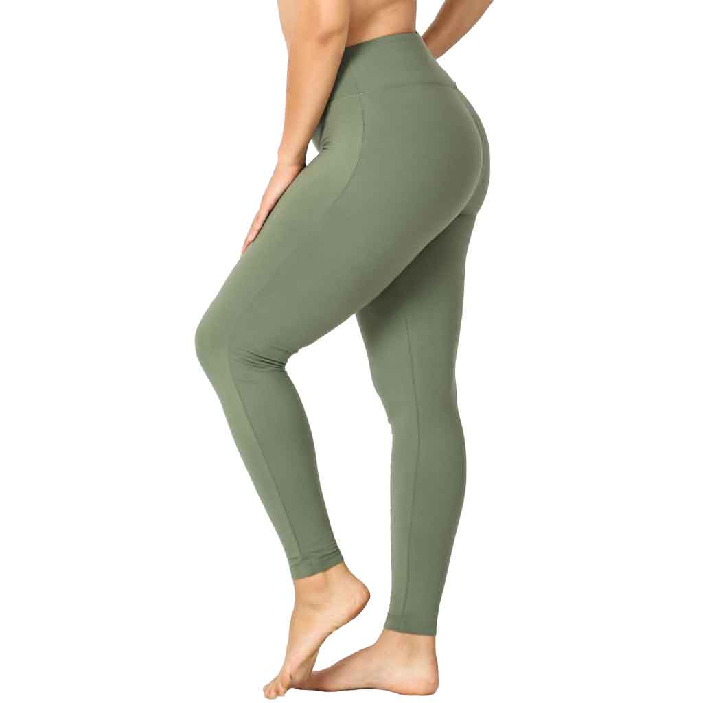 Plus size olive color microfiber leggings.