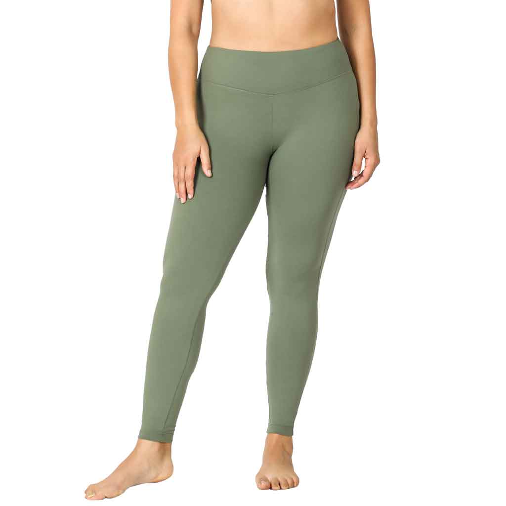 Plus size olive color microfiber leggings.