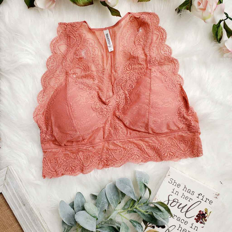 Plus size rose color lace bralette.