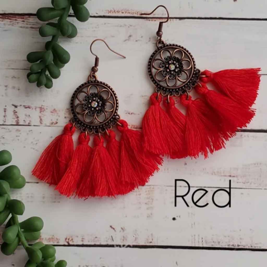 Buy Red Tassel Earrings, Short Red and Gold Earrings, Small Tassel Earrings,  Raw Brass Crescent, Geometric Earrings, Red Fringe Earring Online in India  - Etsy