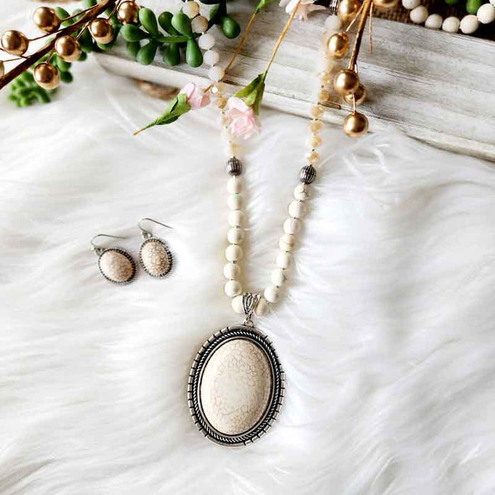 Natural Stone Round Pendant Necklace