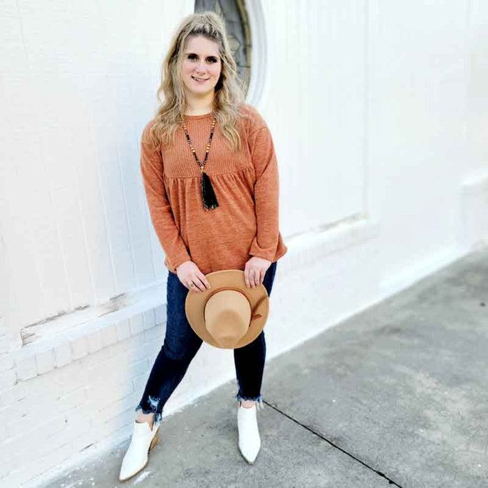 Brushed Rust Babydoll Sweater Top