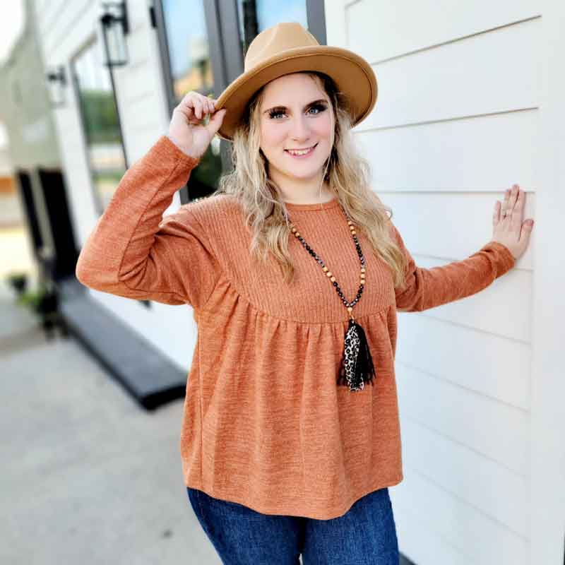 Brushed Rust Babydoll Sweater Top