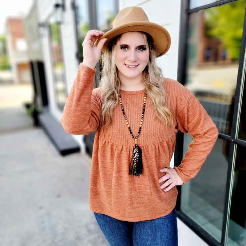 Brushed Rust Babydoll Sweater Top