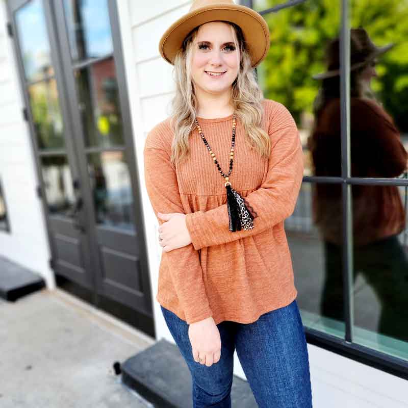 Brushed Rust Babydoll Sweater Top