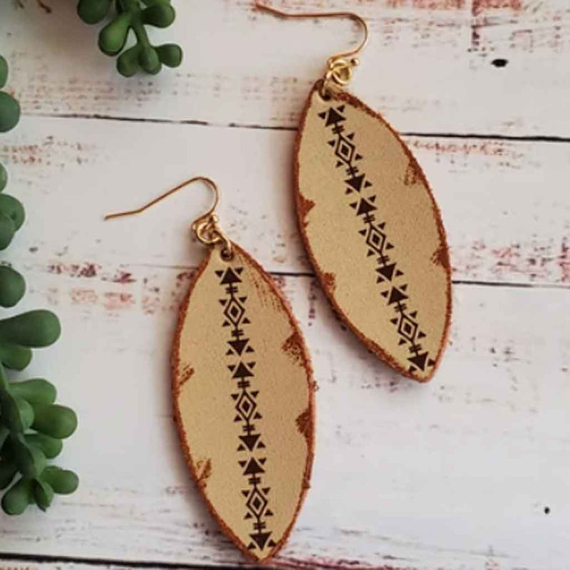 Leather Earrings with Boho Style Print | LAST ONE!