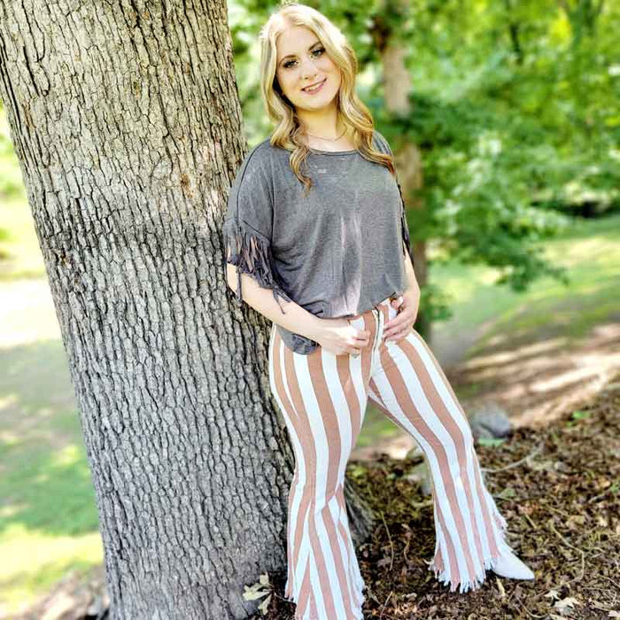 Twill Striped Bell Bottoms