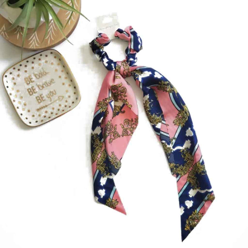 Vintage print scarf hair tie.