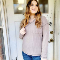 V-Neck Long Sleeve Waffle Top