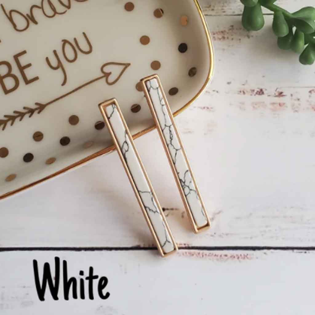 White marble bar shape earrings.